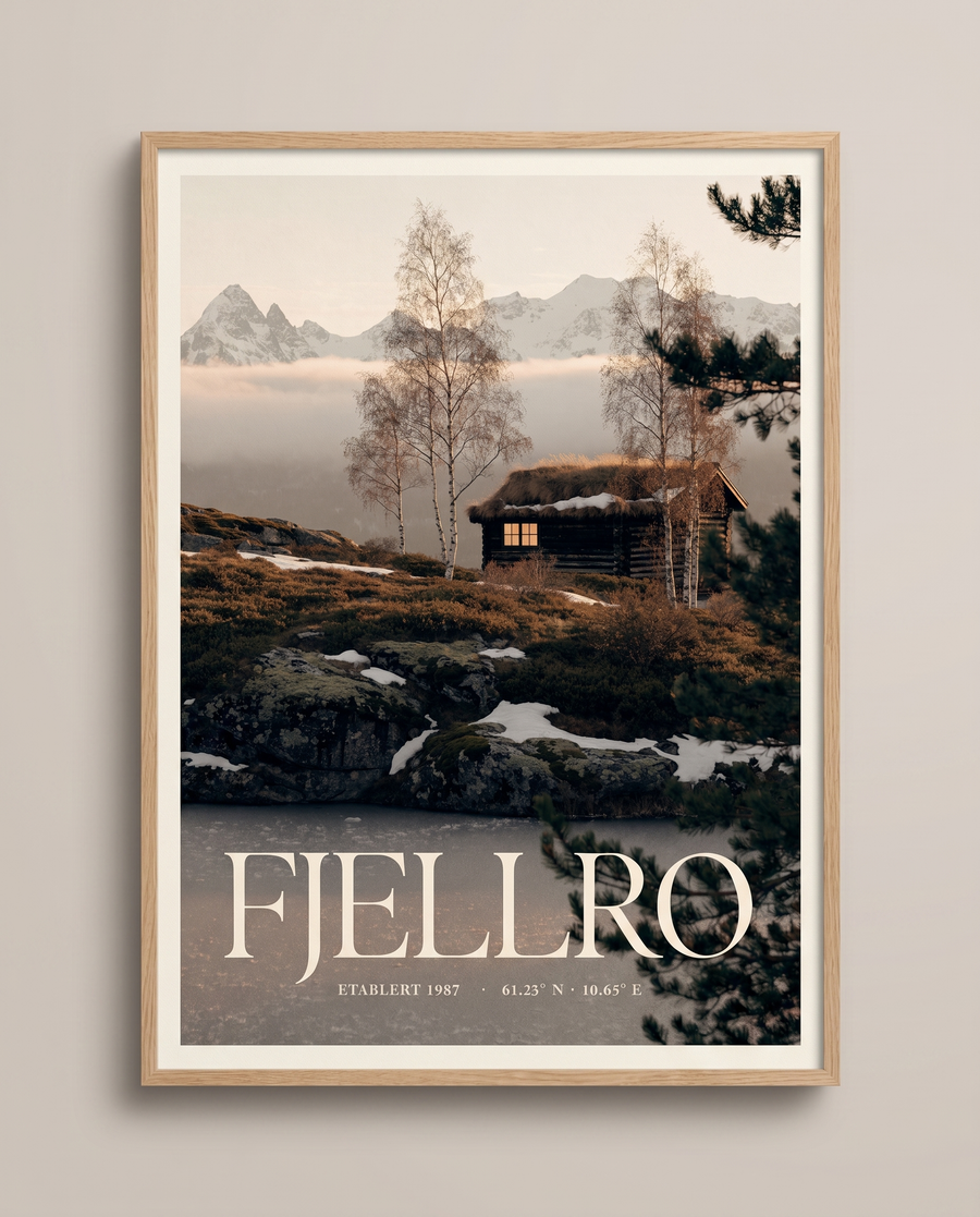 Personlig hytteplakat med navn og koordinater