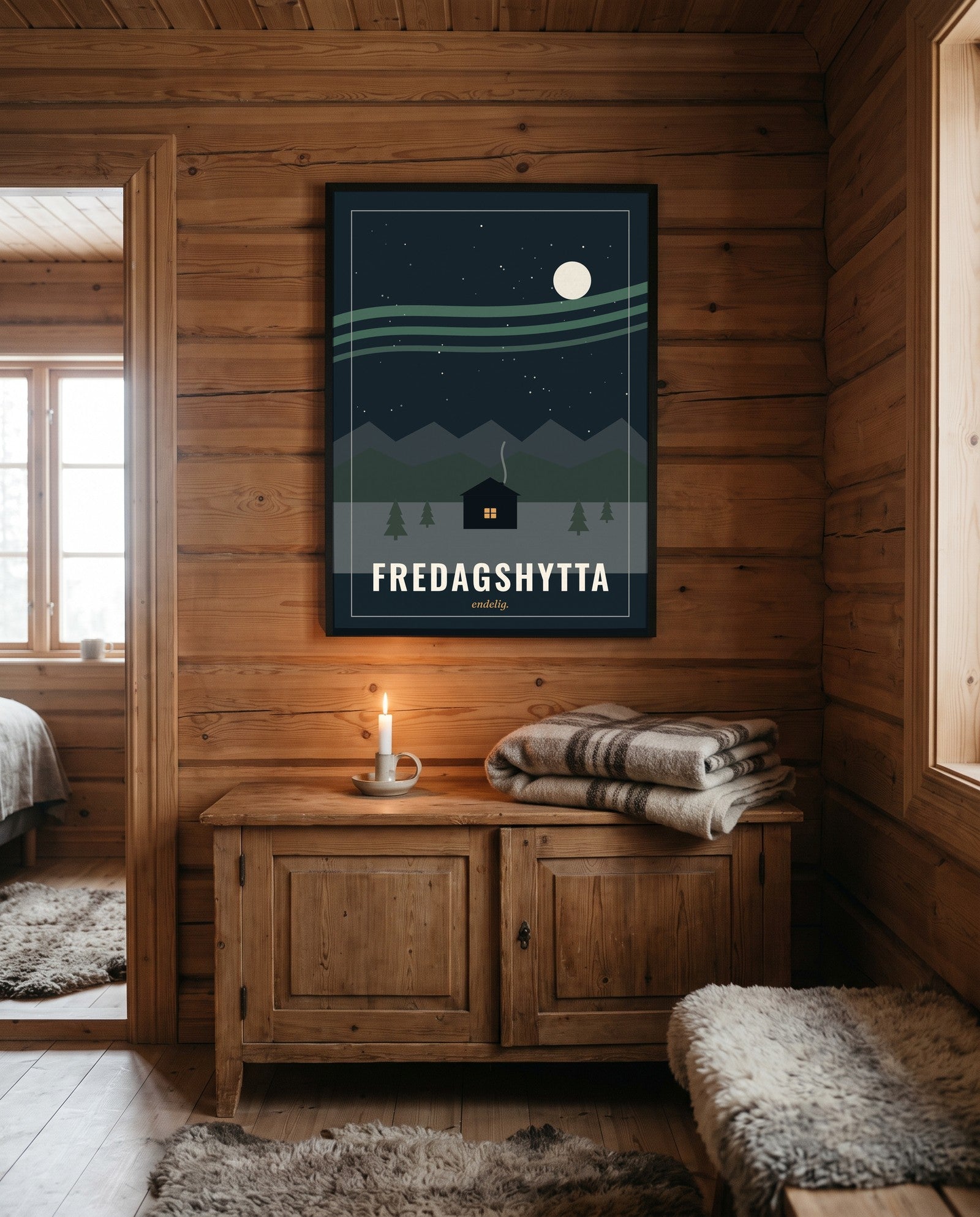 Fredagshytta vintageplakat på hyttevegg